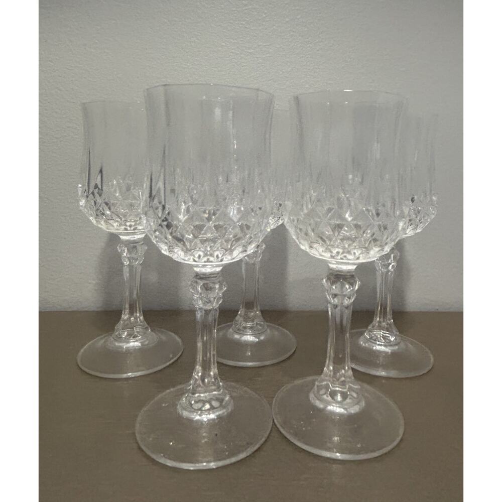 5 Cristal D’Arques Crystal Shot Glasses Longchamp Diamond Cut Cordial Stemmed